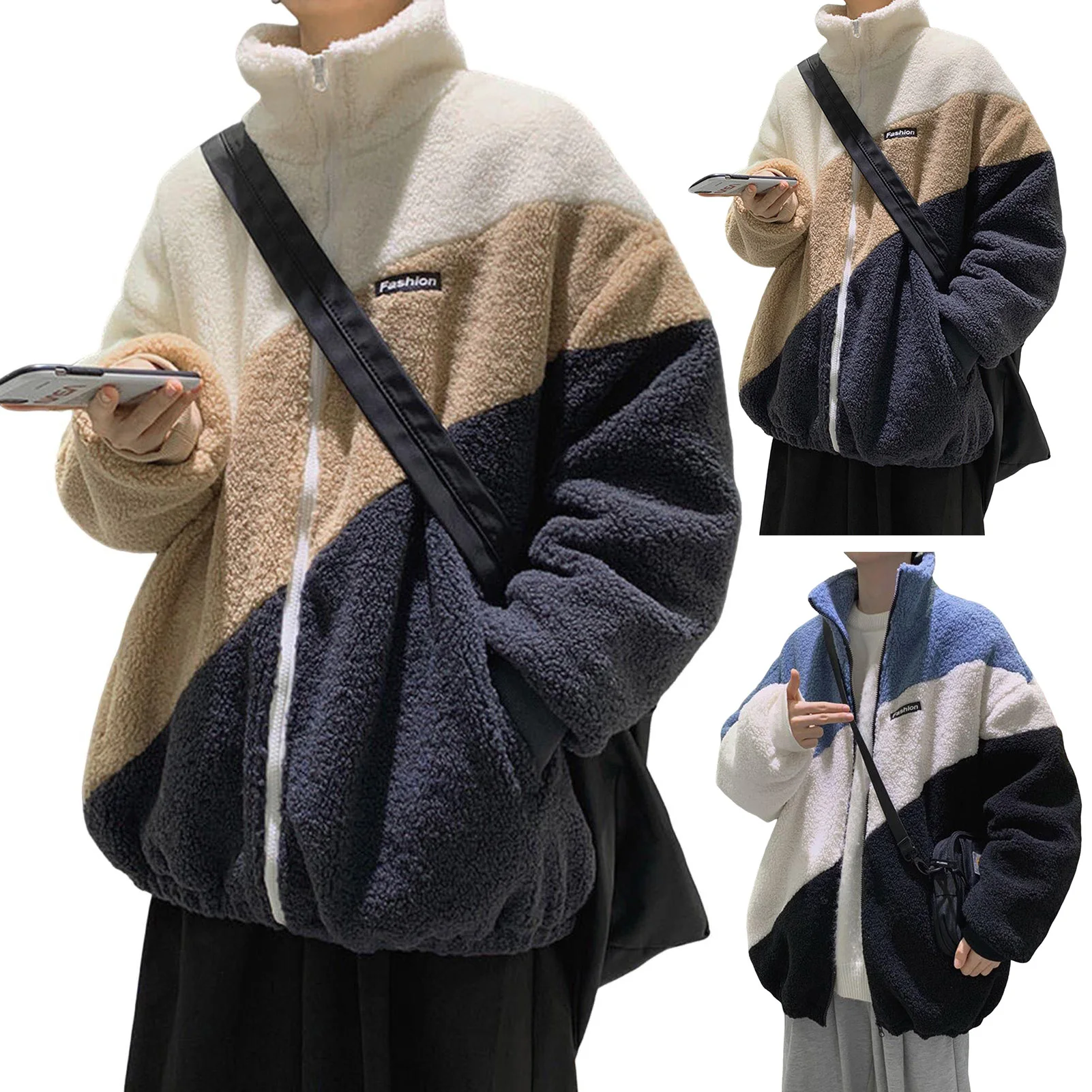 

Зимняя и осенняя утепленная флисовая уличная мужская куртка, пальто, повседневная куртка из овечьей шерсти с капюшоном, сочетающаяся по цвету, сохраняющая тепло, мода