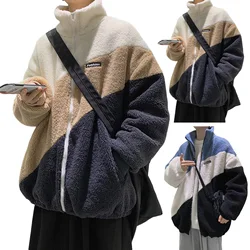Winter and Autumn Granular Fleece Thicken Streetwear Men Jacket Coats Casual Hooded Lambswool Color Matching Keep Warm Fashion