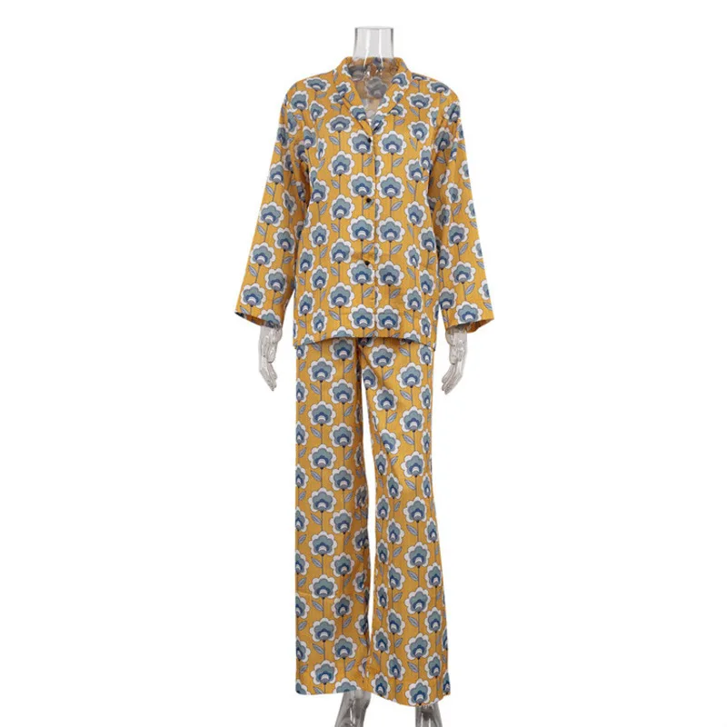 HKSH Primavera Autunno Nuovo Set da due pezzi da donna Stampato Colletto rovesciato Camicia monopetto a maniche lunghe Pantaloni casual Ins HK14230