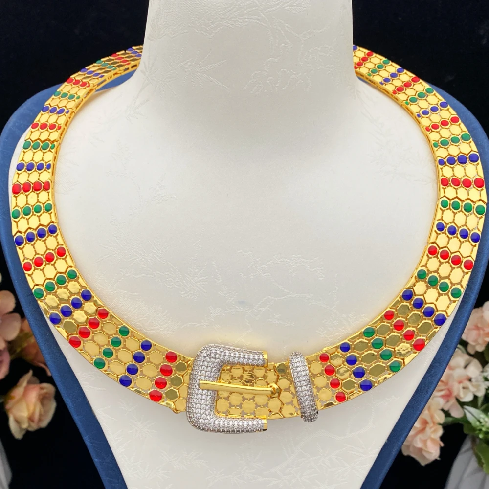 Falair Trendy Geometric Jewelry Set 4Pcs Gold Plated Copper Bracelet Ring Necklace Earrings for Party 2025 Fashion