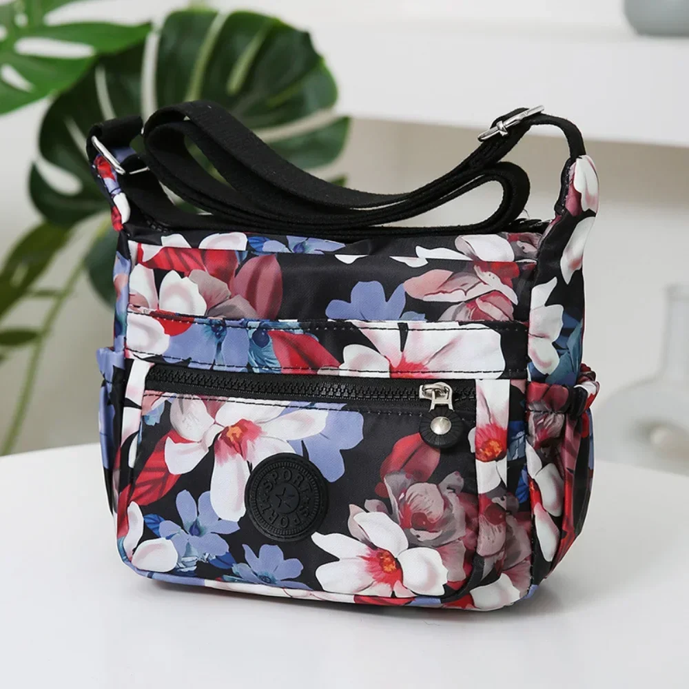 Fashion Printing Nylon Cloth Bag Simple Leisure Large Capacity Multi-pocket Waterproof Travel Bag Shoulder Crossbody Bag