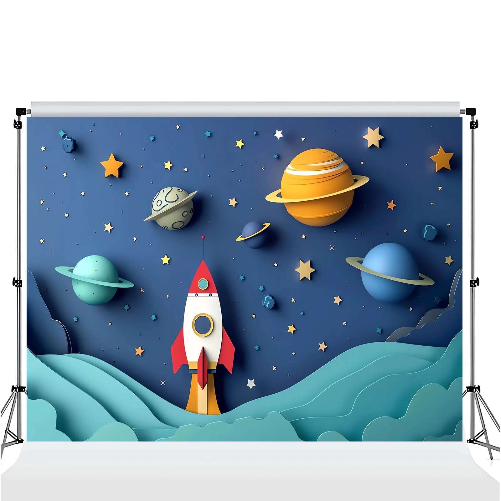 Space themed Photography Background Cloth - School Activities and Video Props Space Party Decoration