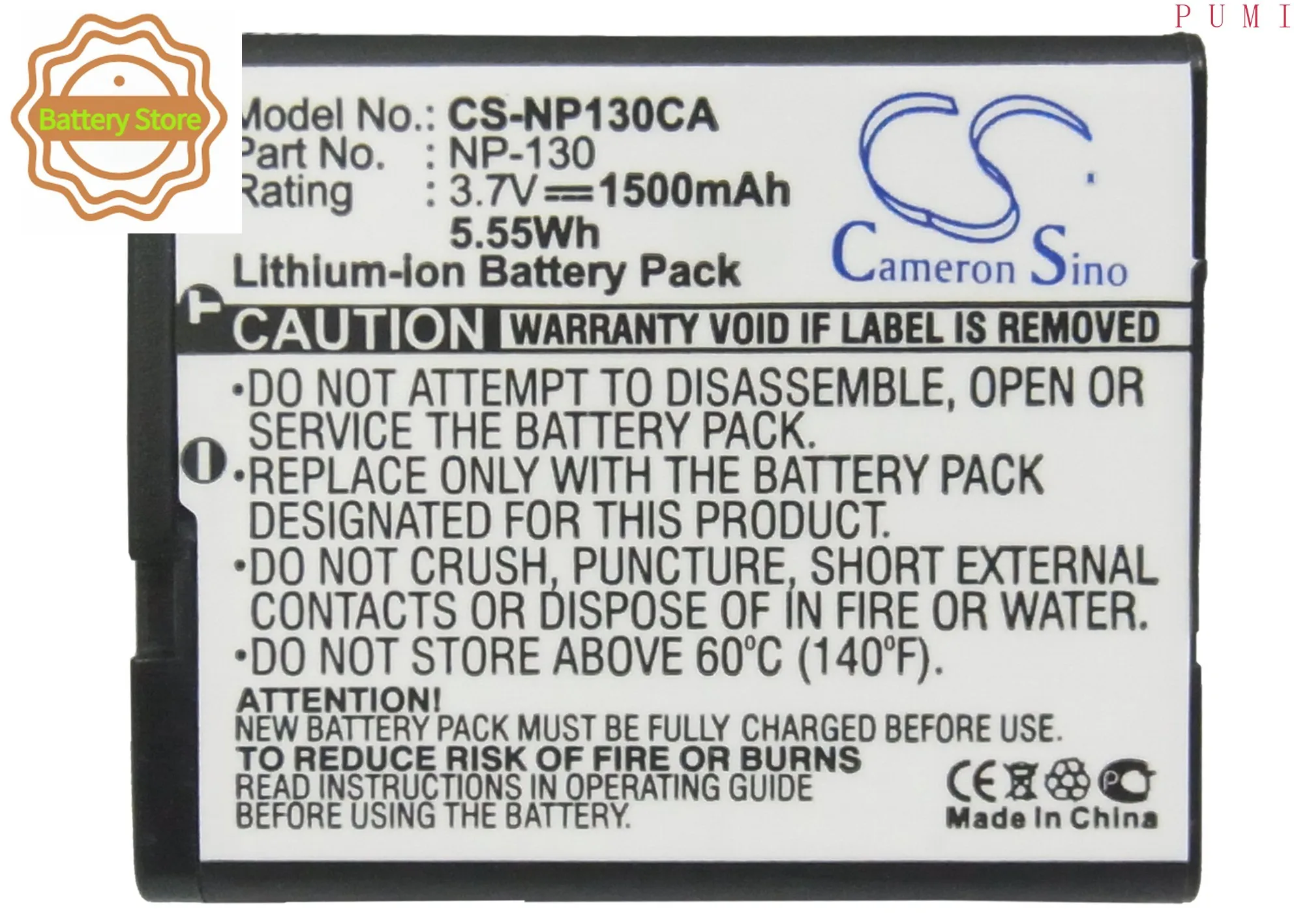 CS Replacement Battery for Casio Exilim EX-H30,EX-ZR100,Exilim EX-H30BK,Exilim EX-ZR200, PN:NP-130 1500mAh / 5.55Wh