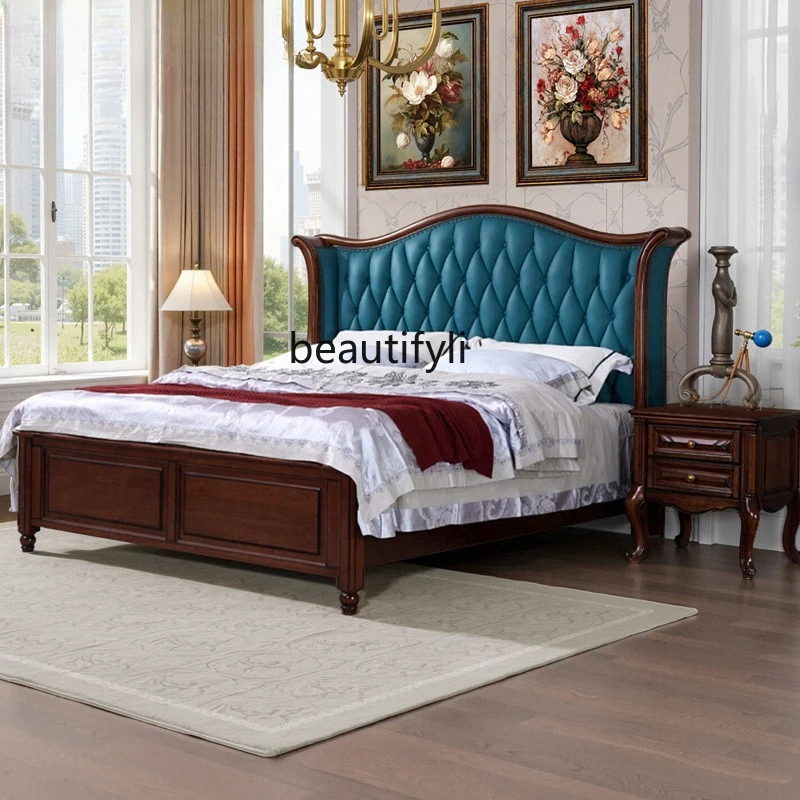 

Mahogany American solid wood bed double bed master bedroom, retro soft bag, wedding bed