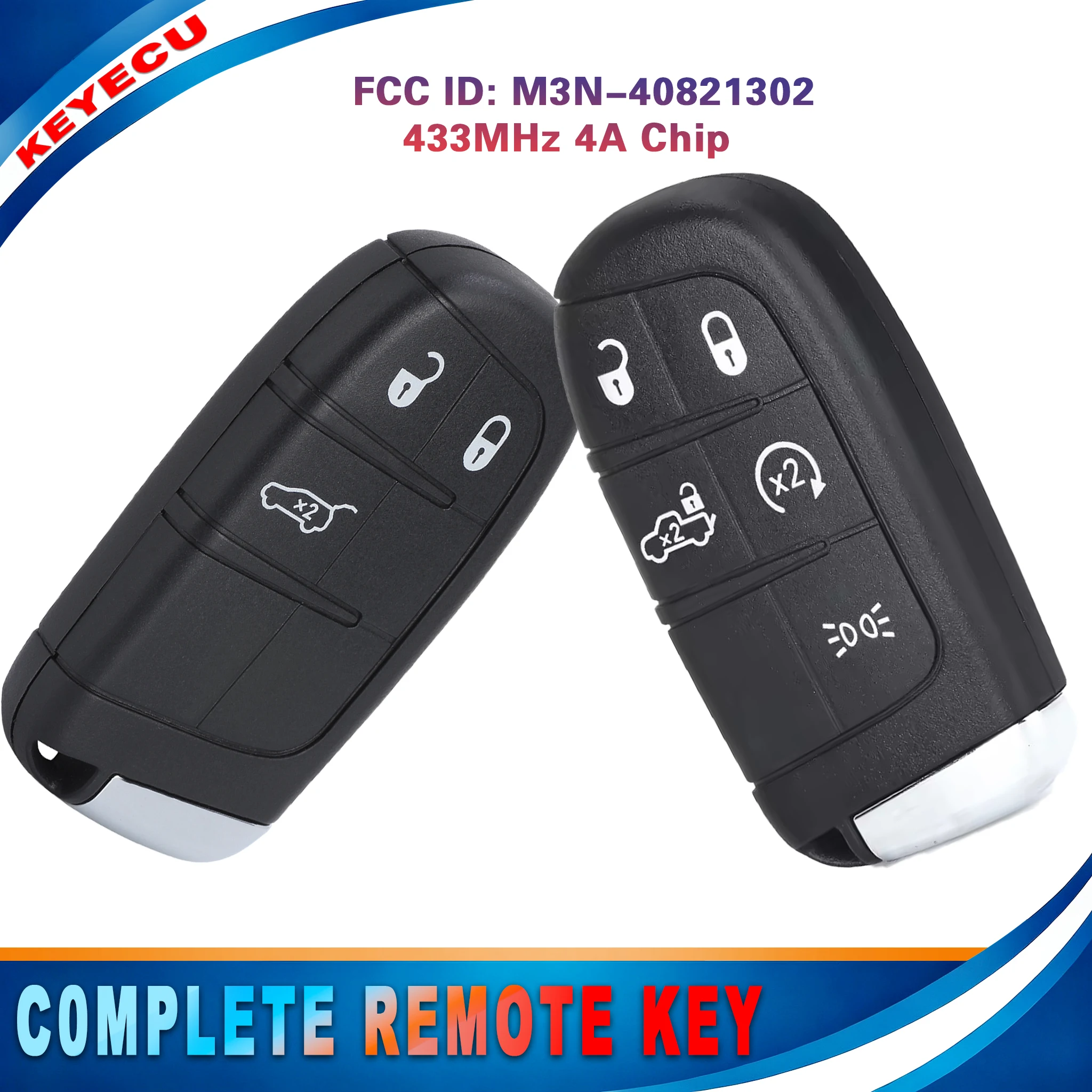 KEYECU M3N-40821302 for Fiat Toro 500 500L 500X 2015 2016 2017 2016 2019-2021 Smart Remote Key Fob 3 5 Button 433MHz ASK 4A Chip