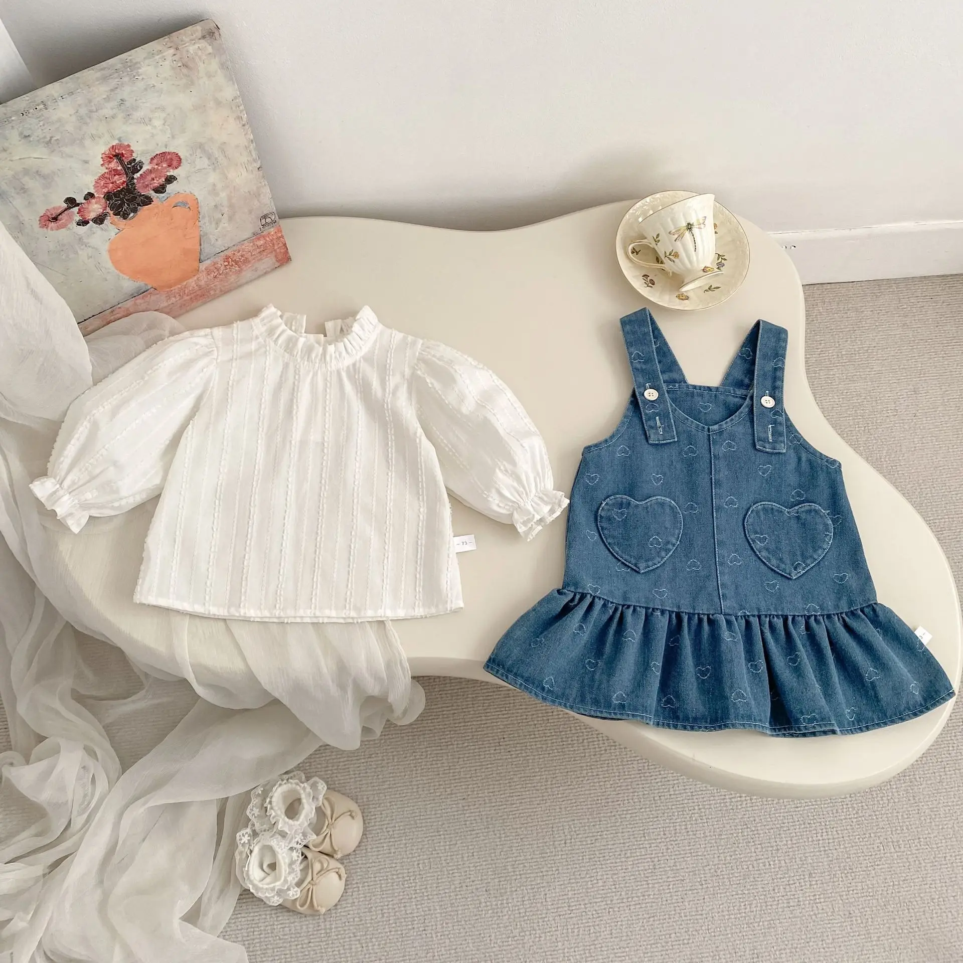 2026 Spring New Baby Girl Sleeveless Denim Dress Cotton Infant Girls Dress Toddler Sweet Heart Strap Dress Children Clothes