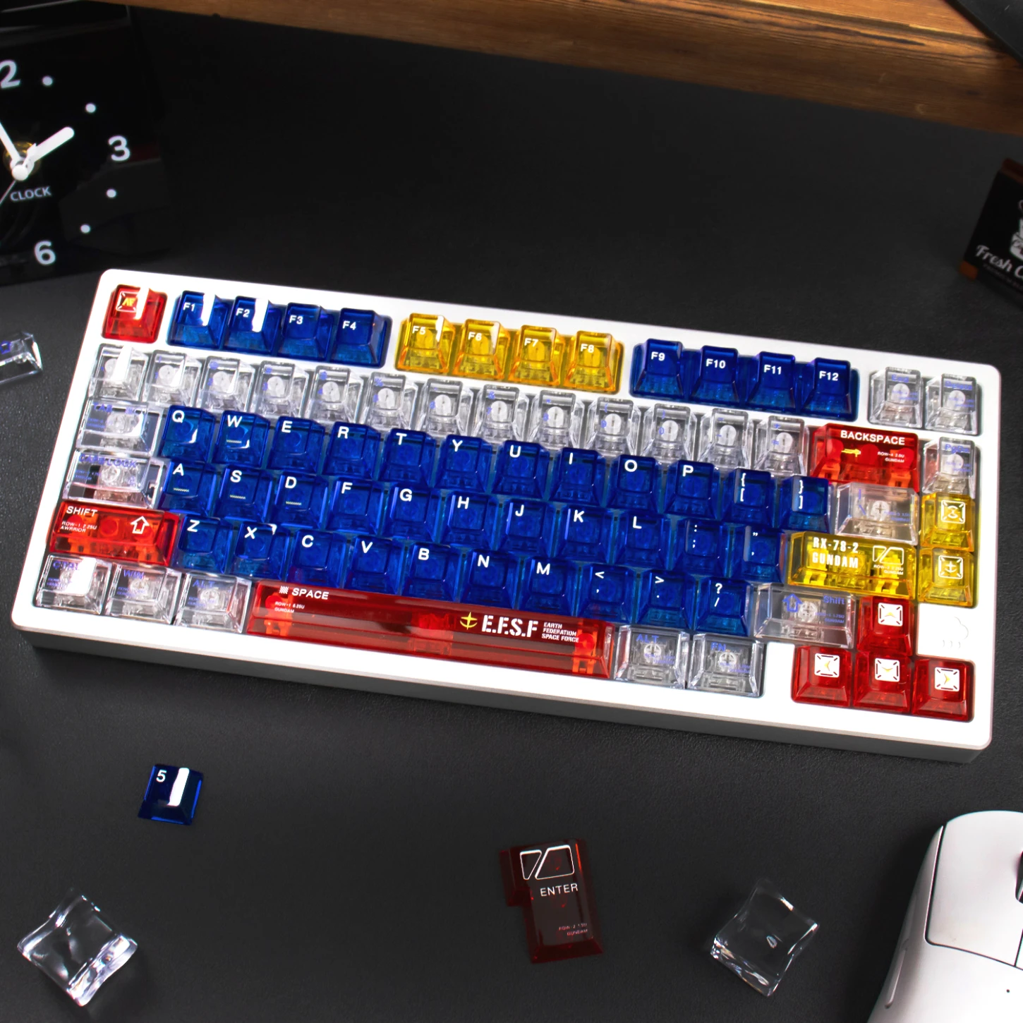 

Tech Warrior, Transparent Cherry Keycap PC 130 Key, Customized for 60/84/98/108 Gaming Mechanical Keyboard