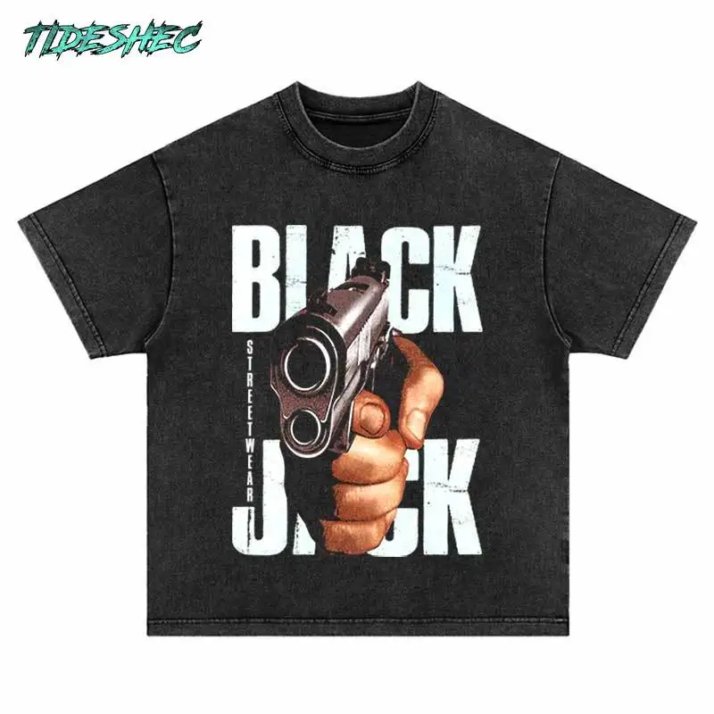 

Mens Oversized T Shirt Streetwear Hip Hop Letter Pistol Graphic Print Tshirts Harajuku Casual Cotton Summer Short Sleeve Tees