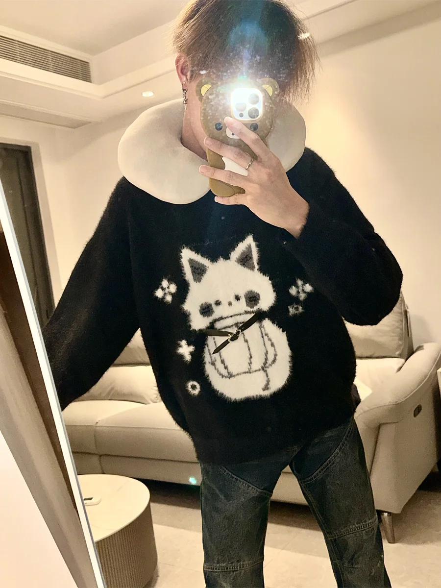 

Autumn Winter Soft Plu Cute Knitted Sweater Loose Lazy American Sle round Ne Men's Women's Polyester Fiber Warmth