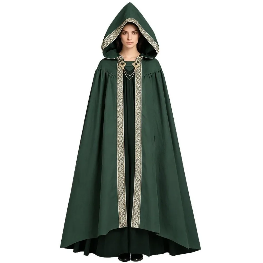 Practical Anime Medieval Cloak Fantasy Dark Style Halloween Cloak Gothic Pastoral Ribbon Edge Hooded Cape Medieval Hunter
