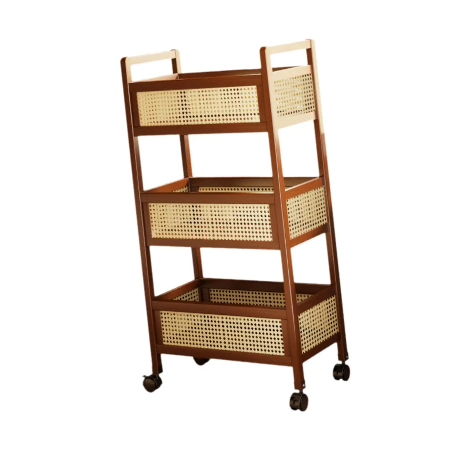 Multipurpose Mobile Utility Cart Bamboo Rattan MDF 3 Tier Storage Rack for Bathroom Craft Pantry