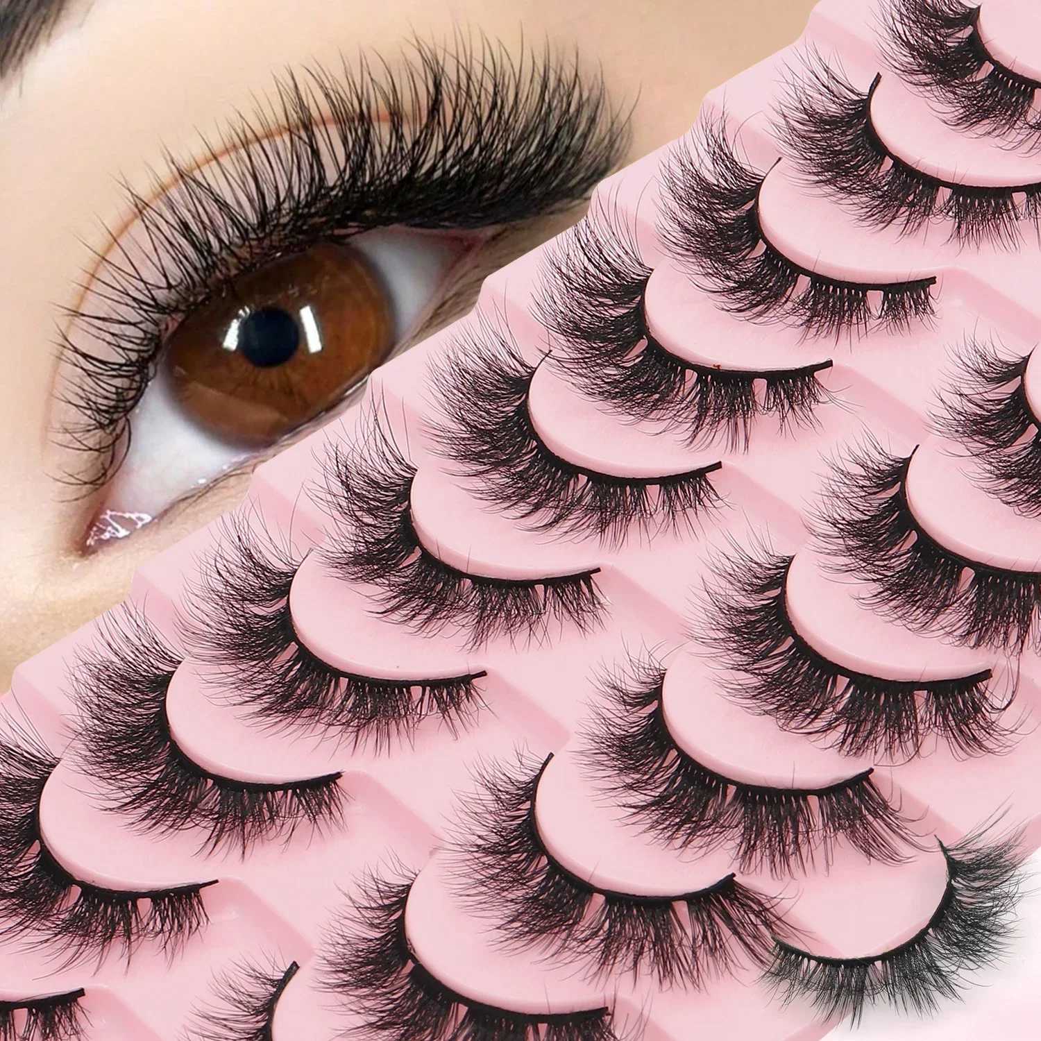 10 Pairs Russian Volume False Eyelashes, 3D Wispy Fluffy Strip LashesFaux Mink Dramatic Reusable Fake Eyelashes For Party Makeup