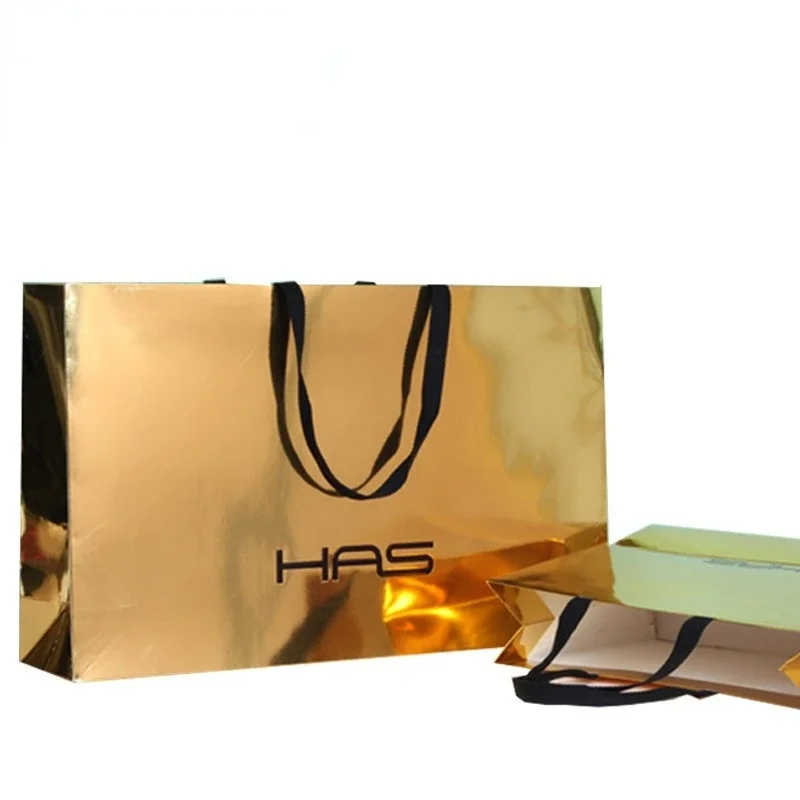 

High quality Fashion Custom Paper Jewelry Packaging bag Laminated Art Paper Bag Gold With Company Logo Print