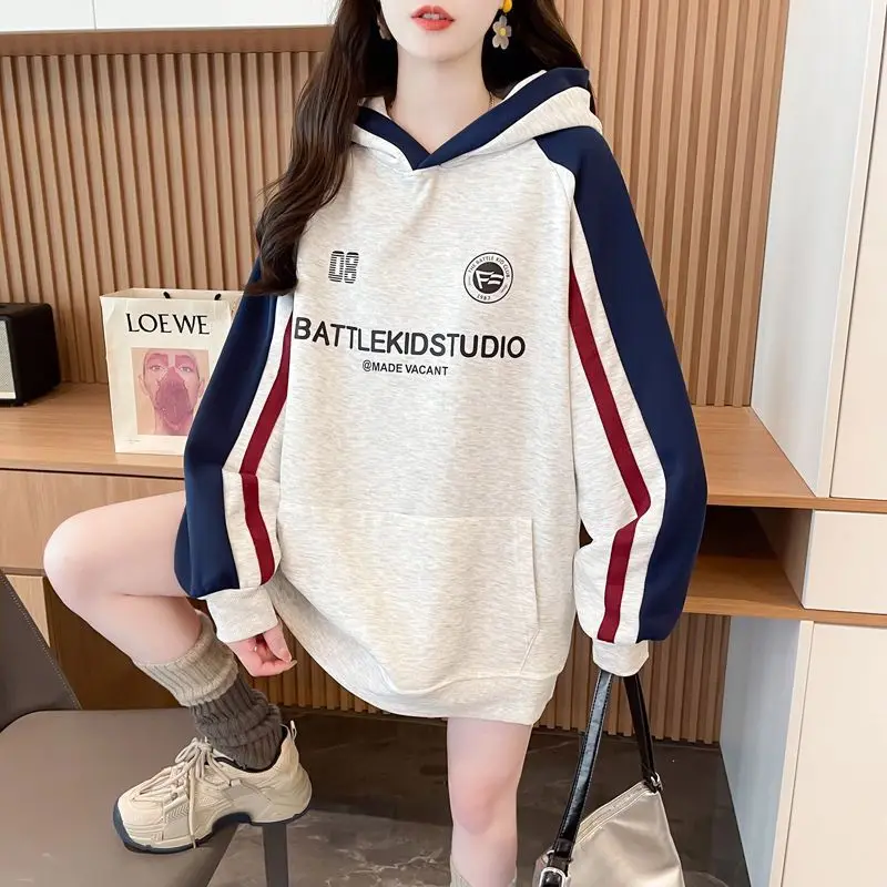 Vrouwen Blokkeren Sweatshirt Met Capuchon Loose Fit Herfst 2025, Oversize Vintage Hip Hop Hoodies Trendy Jas Dikke Top Streetwear Herfst