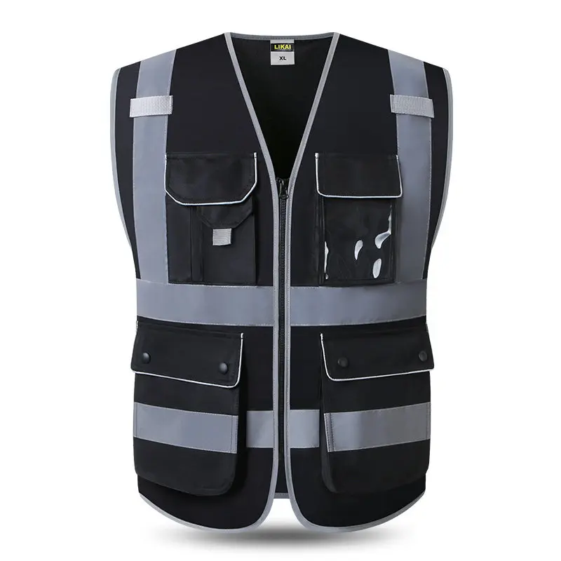 Safety Vest Reflective High Visibility Vest Multi Pockets Front Zipper Construction Security Working Vests