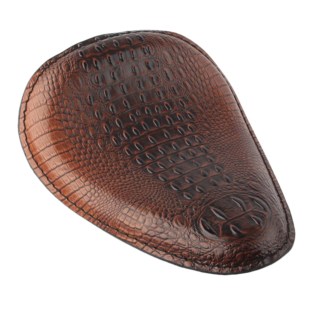 Brown Alligator Motorcycle Leather Solo Driver Seat For Harley Honda Yamaha Kawasaki Suzuki Sportster Bobber Chopper