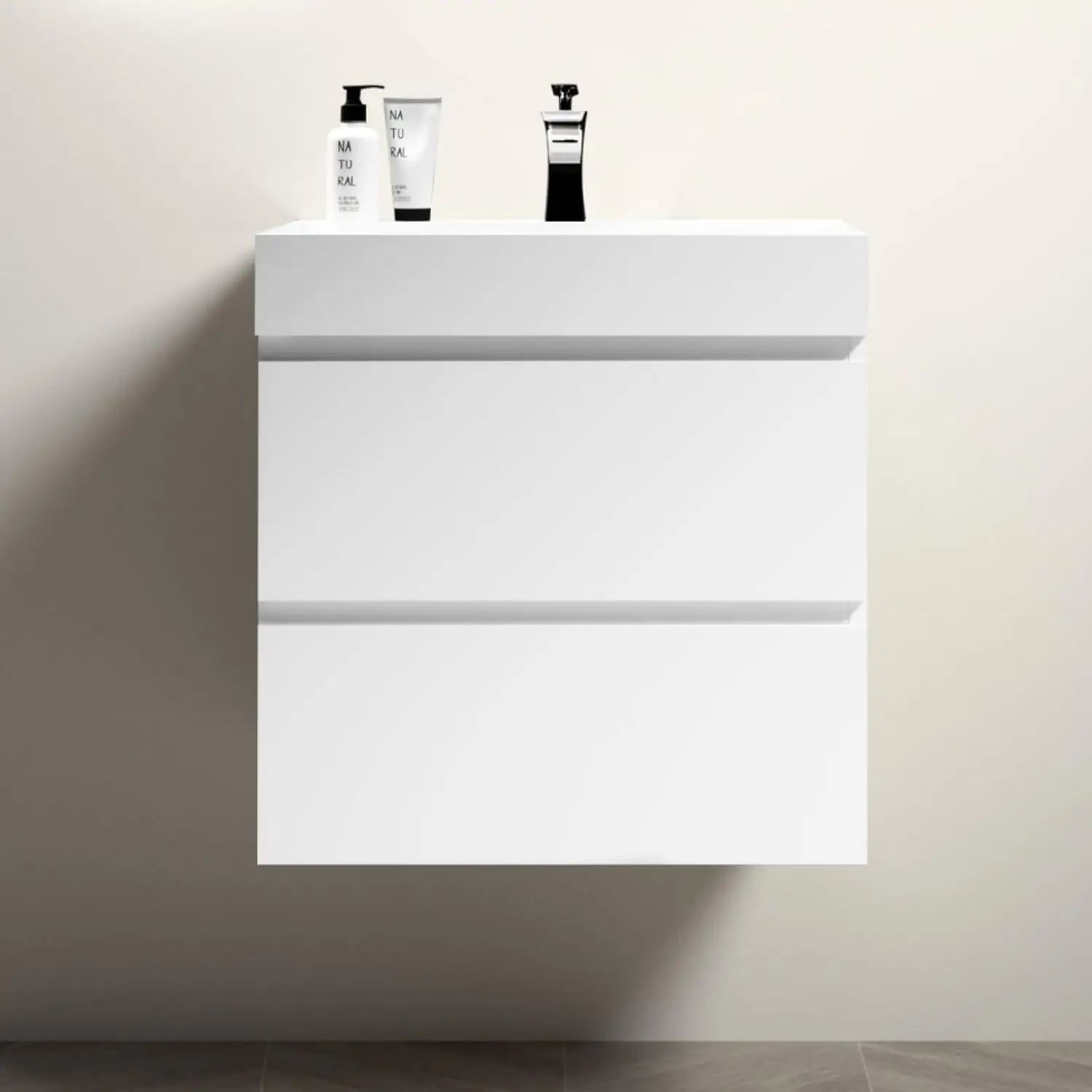 

24" Modern White Bathroom Vanity with Sink and 2 Drawers Large Storage Wall Mounted Floating Bathroom Vanity for Bathroom