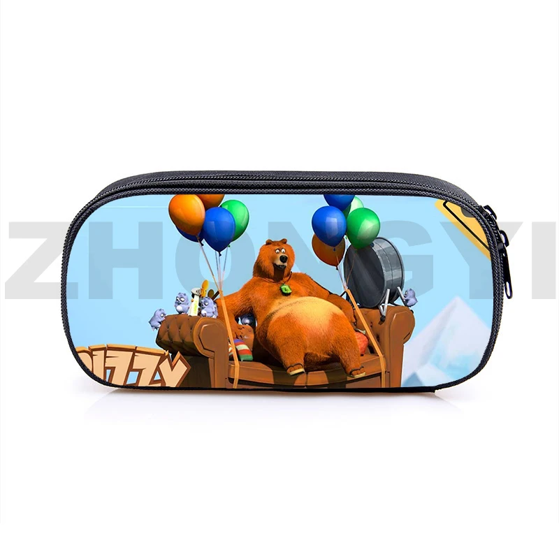 Large Anime Grizzy and The Lemmings Pencil Case 3D Big Portable Makeup Box Fashion Kids Canvas School Supplies Gift Boys Pen Bag