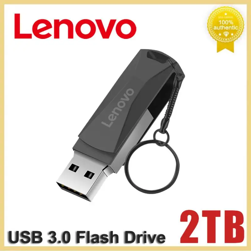 Lenovo USB Flash Drive 2TB USB 3.0, Memory Stick kapasitas nyata logam pena Drive hitam hadiah bisnis penyimpanan perak