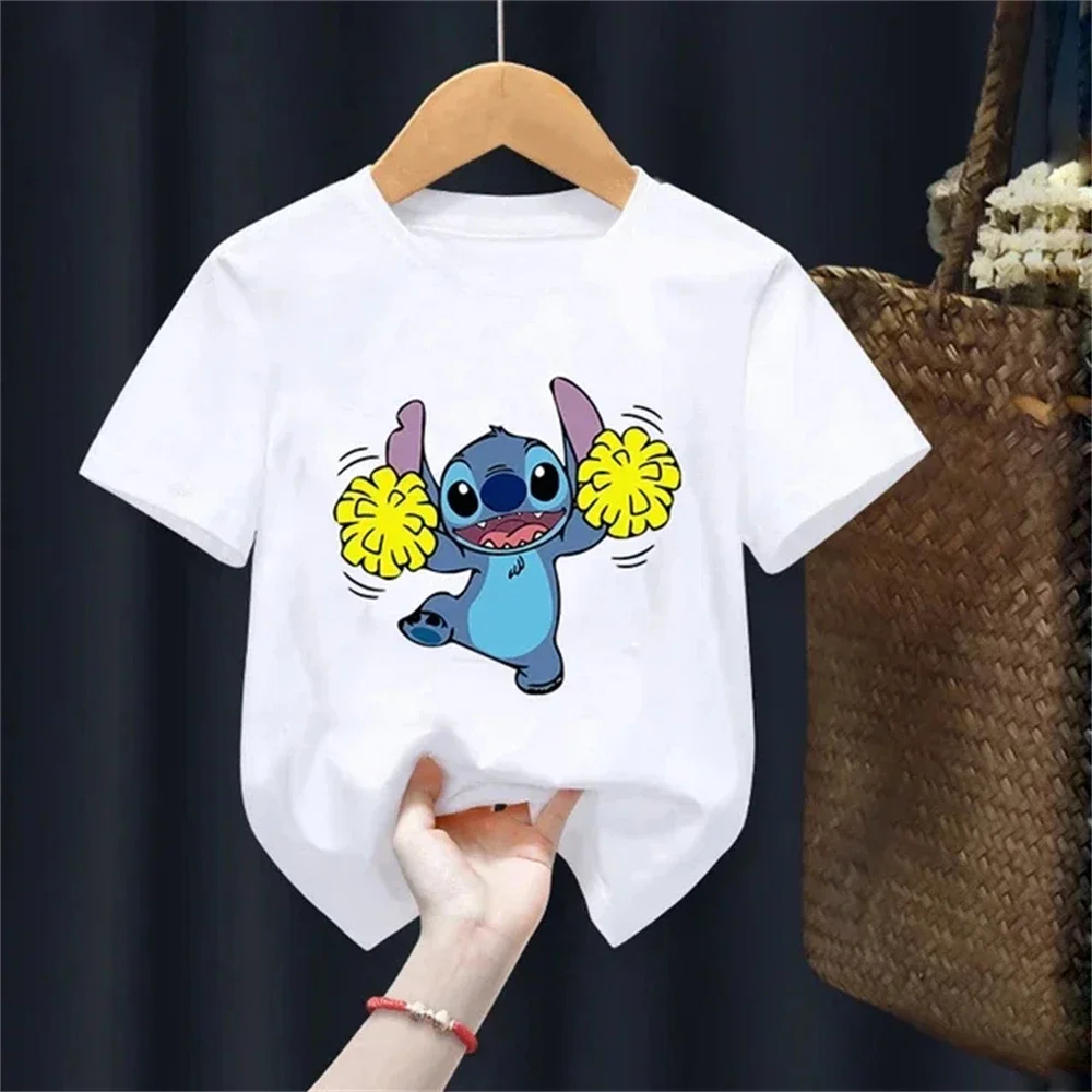 MINISO Lilo Stitch Children T-Shirt Kawaii T Shirt Anime Cartoons Children Casual Clothes Tee Shirt Kid Girl Boy Fashion Y2K Top