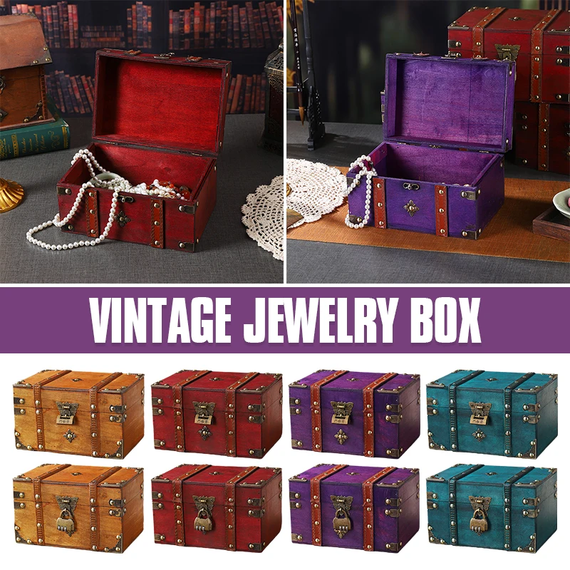 

Retro Wooden Storage Box European Style Treasure Chest Piggy Bank Organizer Saving Box Case With Lock Photography Props