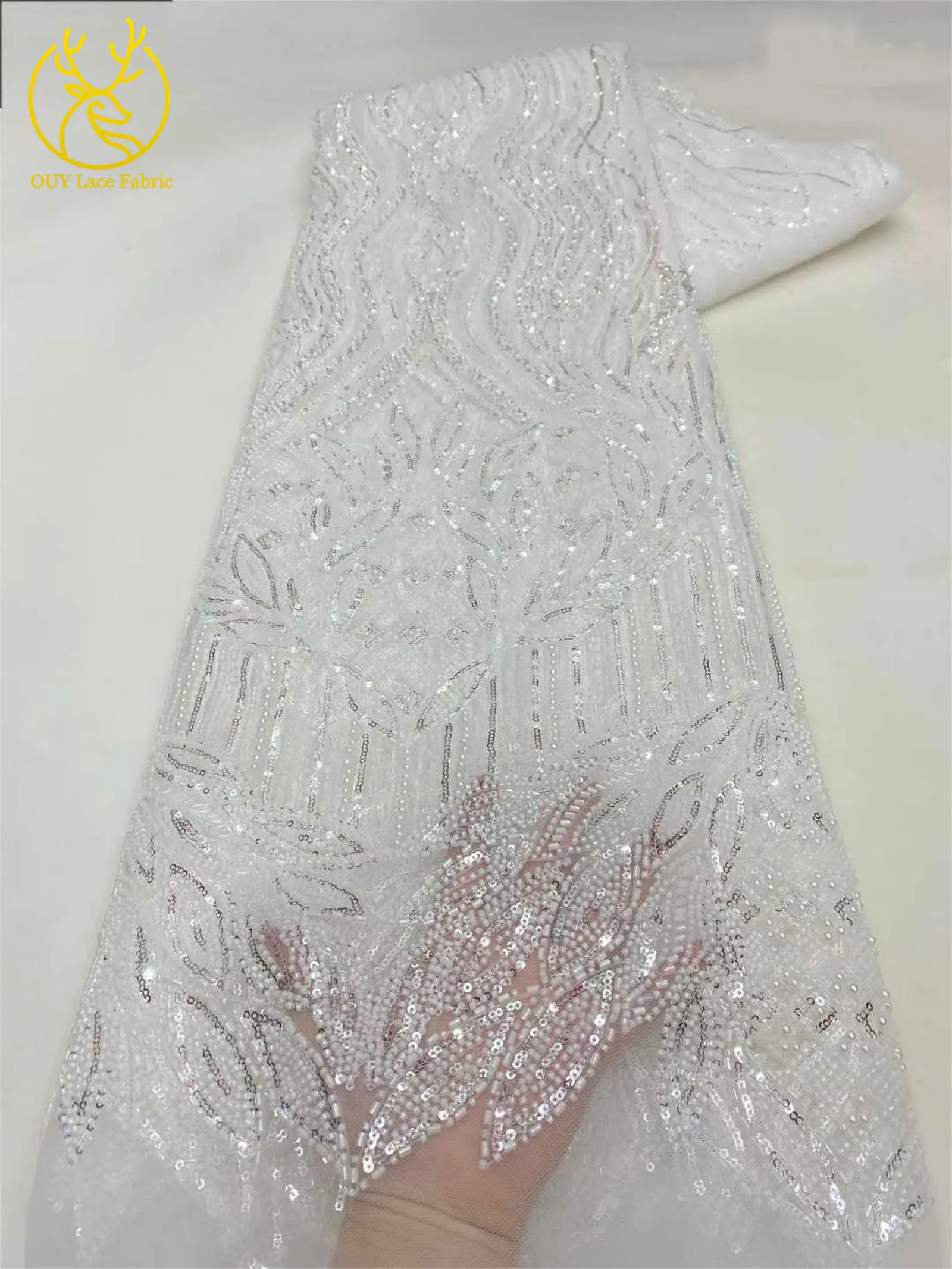 Eleganter Afrikanischer Pailletten-Perlen-Spitzenstoff 2026 Hochwertige Nigerianische Französische Bräutigam-Stickerei Tüll-Spitzenstoff für Braut und Hochzeit – Detail 11