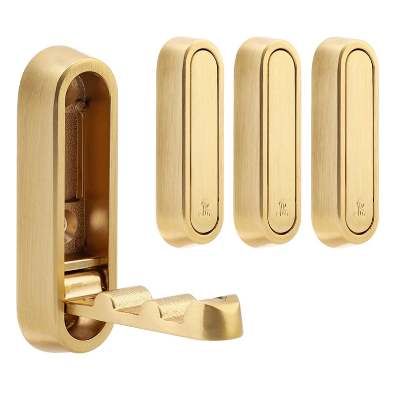 

FYBL-Folding Wall Hooks 4Pack Wall Mounted For Hanging Coat Towels Furniture Handles For Cabinets And Drawers Gold