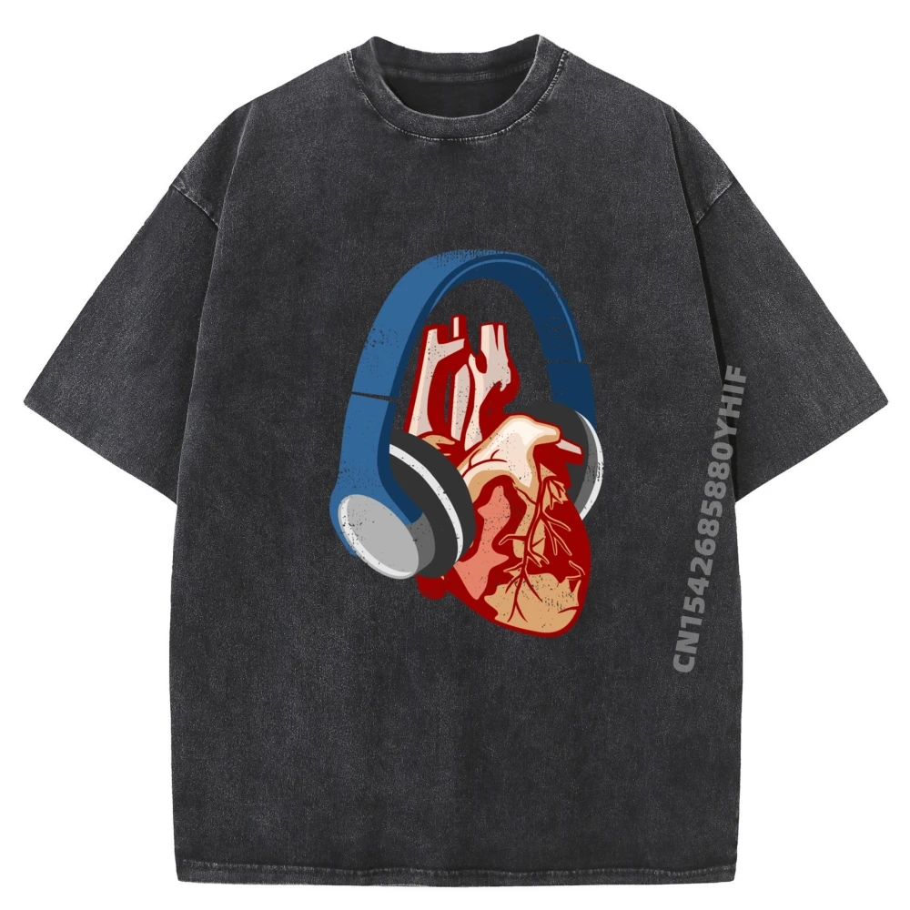 

Music Lover Heart Surgeon Mens Graphic Tshirts Harajuku Washed Camisetas Hombre Vegan Printed Clothes