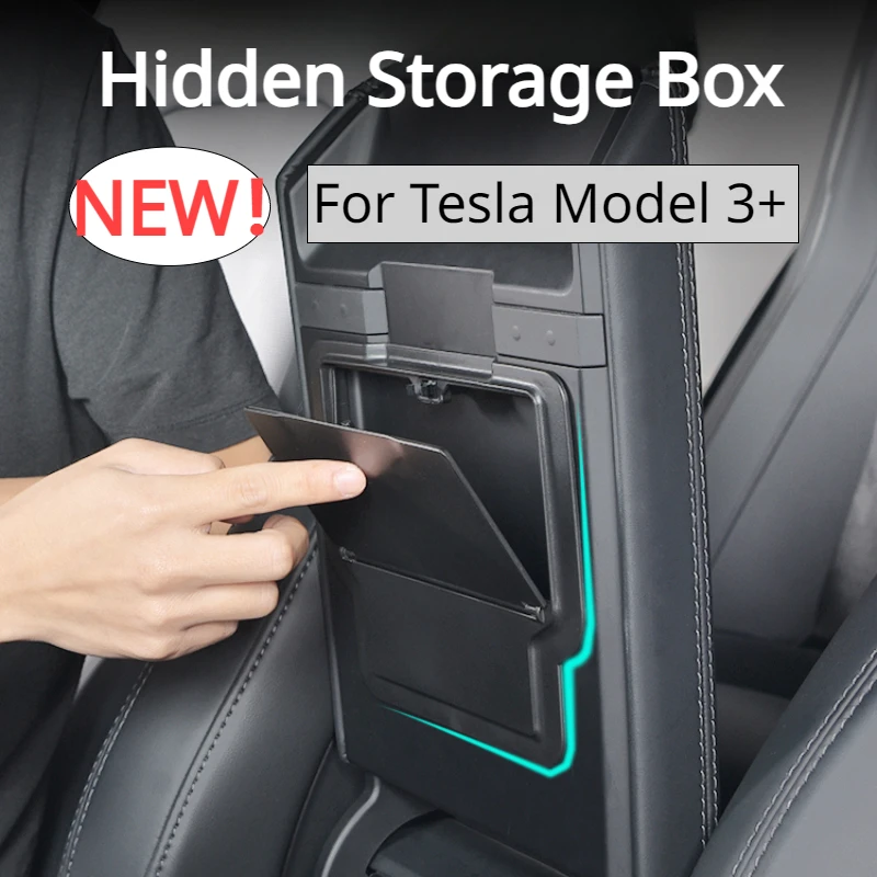 Hidden Storage Box for Tesla Model 3+ Magnetic Suction/Press Armrest Box Privacy Storage New Model3 Highland 2024 Accessories