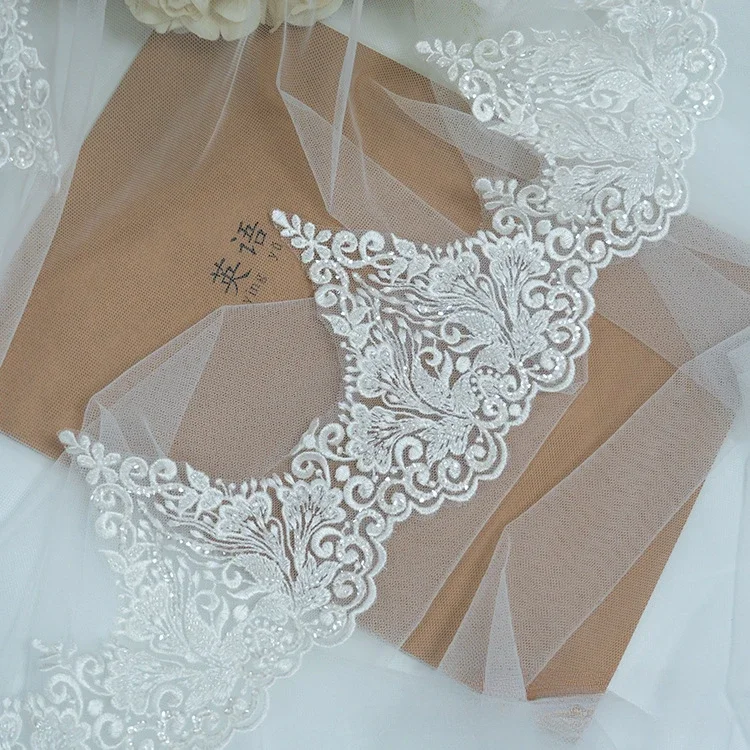 

5-10-15 ярдов. Высококачественная белая кружевная фата с вышитыми бусинами, свадебное платье, декоративные аксессуары, кружево ручной работы своими руками.