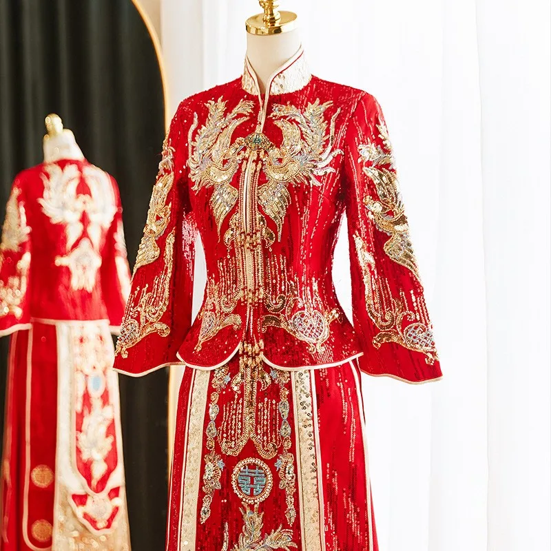 

Новое свадебное платье с короной Феникса в китайском стиле для тостов.