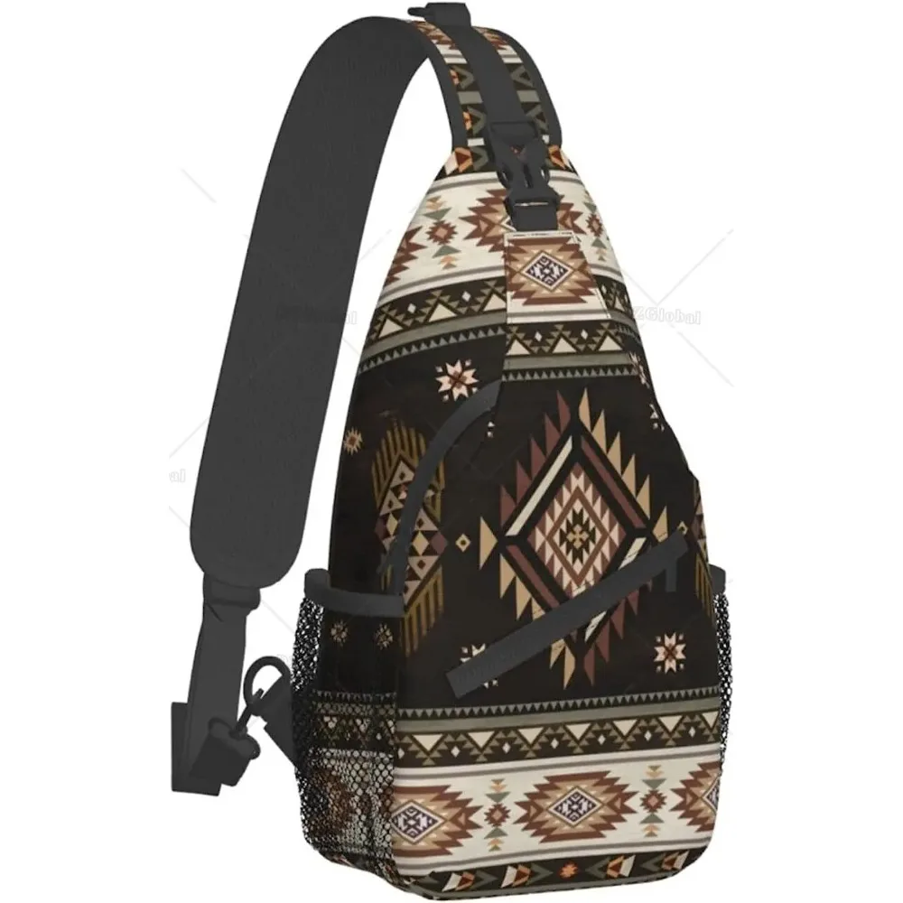 Brown Black Geometric Chest Bags Crossbody Sling Backpack Travel Hiking Daypack for Women Men Casual Shoulder Bag for Sport