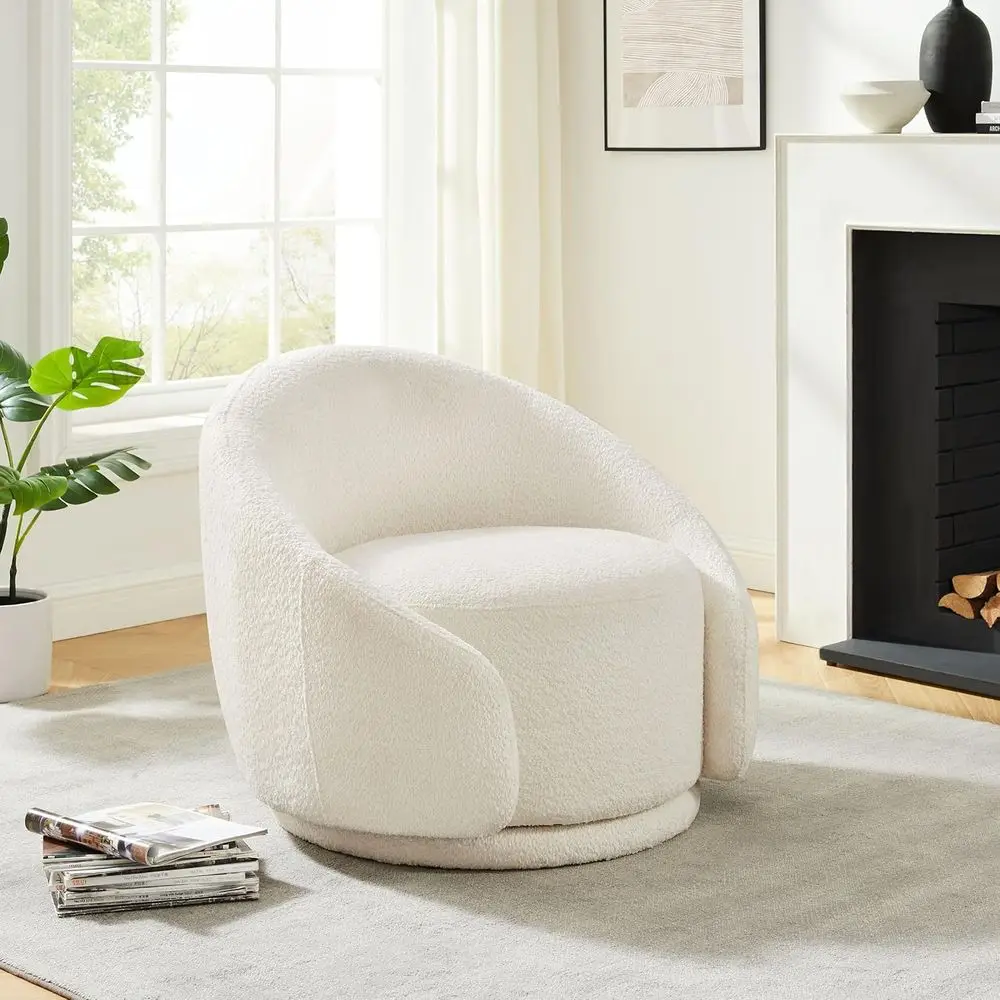 

34" Swivel Accent Chair, Oversized Swivel Chairs or Living Room Comy Armchairs or Reading, Bedroom, , Aparent, White