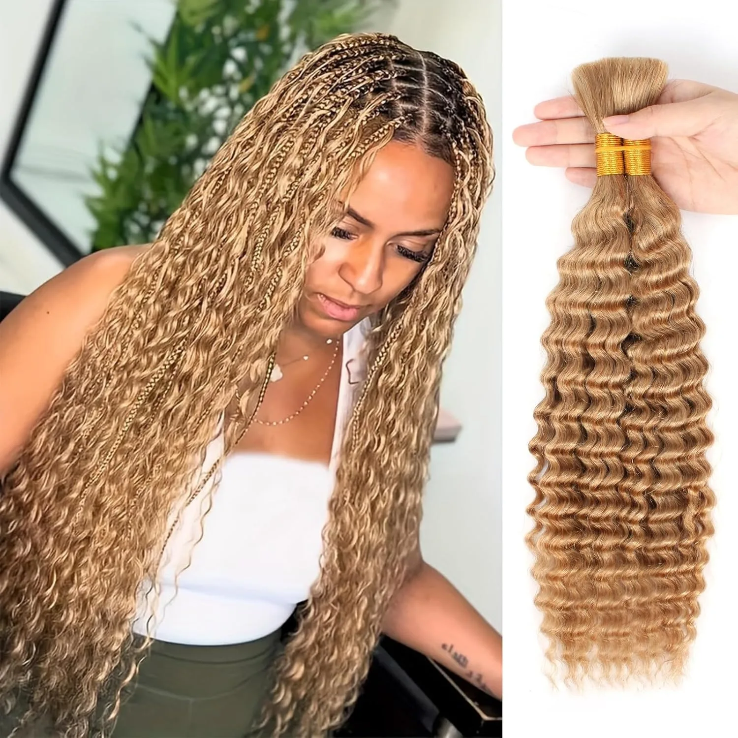 

Human Braiding Hair Deep Wave Bulk Human Hair 100g No Weft Human Hair Bundles Micro Human Braiding Hair for Boho Braids