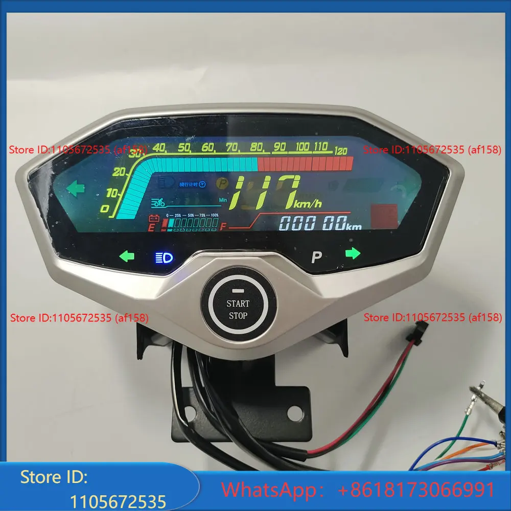 Electric Bicycle Dashboard, Scooter Display + One-key Start Button, Speedometer, 48-120 Volt Universal Instrument