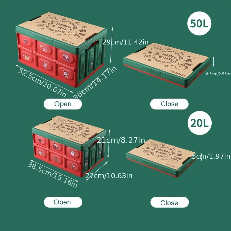 50л Рождественский ящик для хранения Фестиваль Детские игрушки Закуски Подарочная коробка Складная автомобильная коробка Открытый кемпинг Подарочная коробка