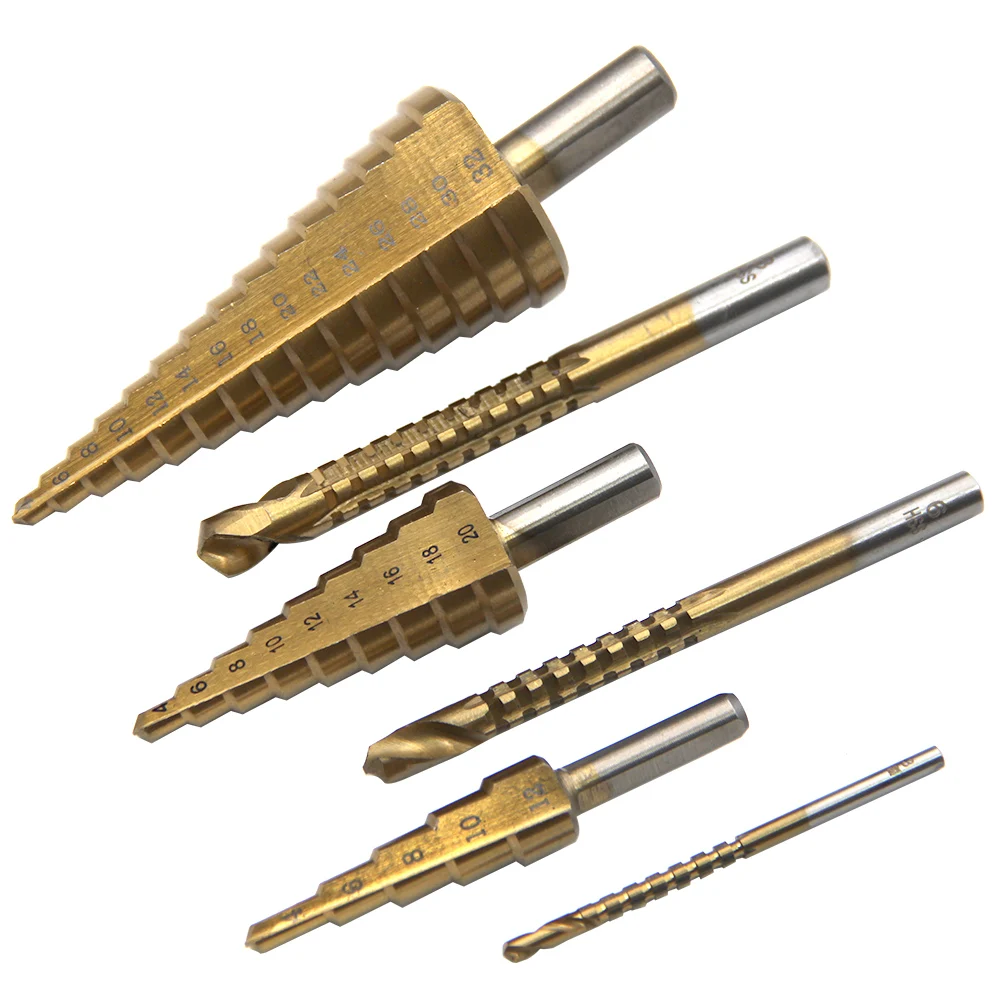 4-12/4-20/4-32mm Triangular Handle Straight Groove Ladder Drill 3/6/8 Saw Drill Tower Drill Hole Opening Tool 6pc Drill Bit Set