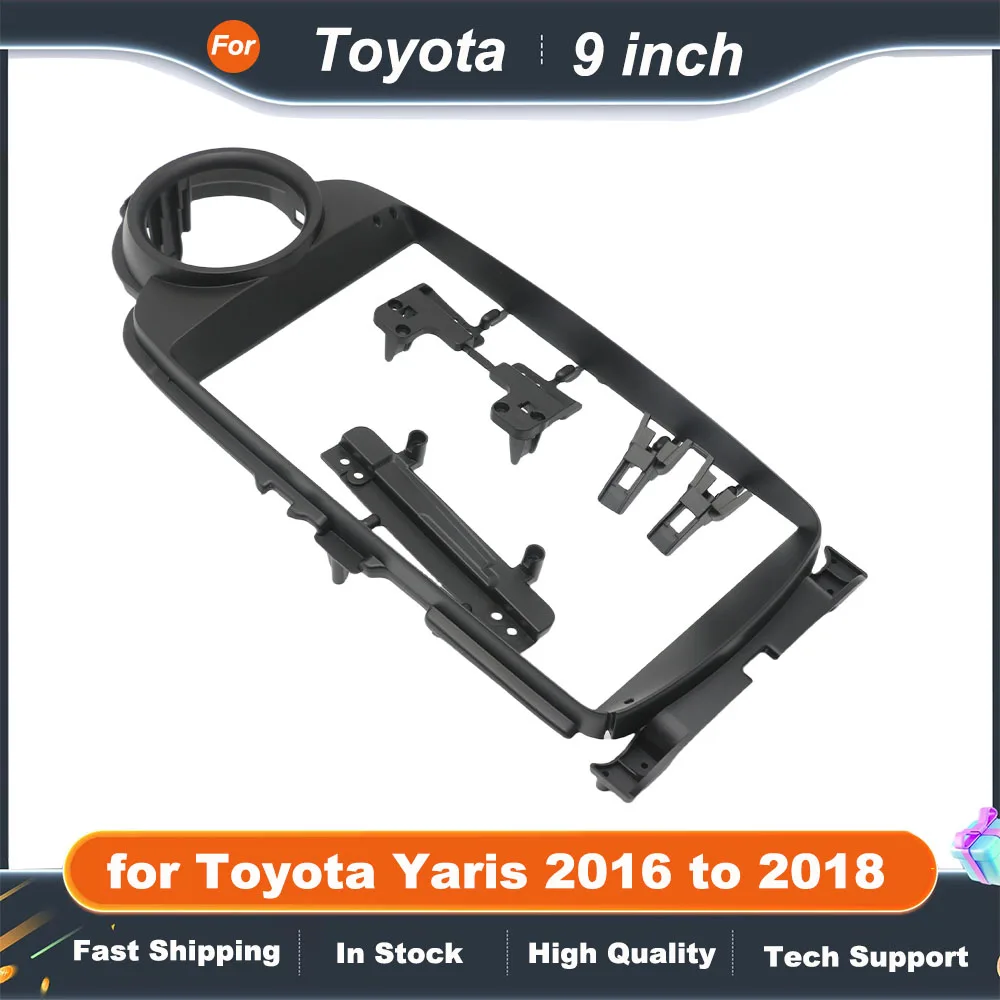 Wiring Harness Adapter CAN Bus Decoder Dashboard Panel Frame for Toyota Yaris 2016 to 2018, for 2 DIN 9