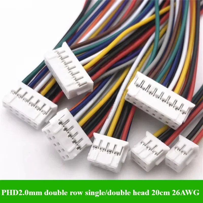 

PHD 2.0mm Double Row Terminal Wire Connecting Wire 2*2/3/4/5/6/7/8/10P Single and Double Head Electronic Cable 1007-26awg 20cm