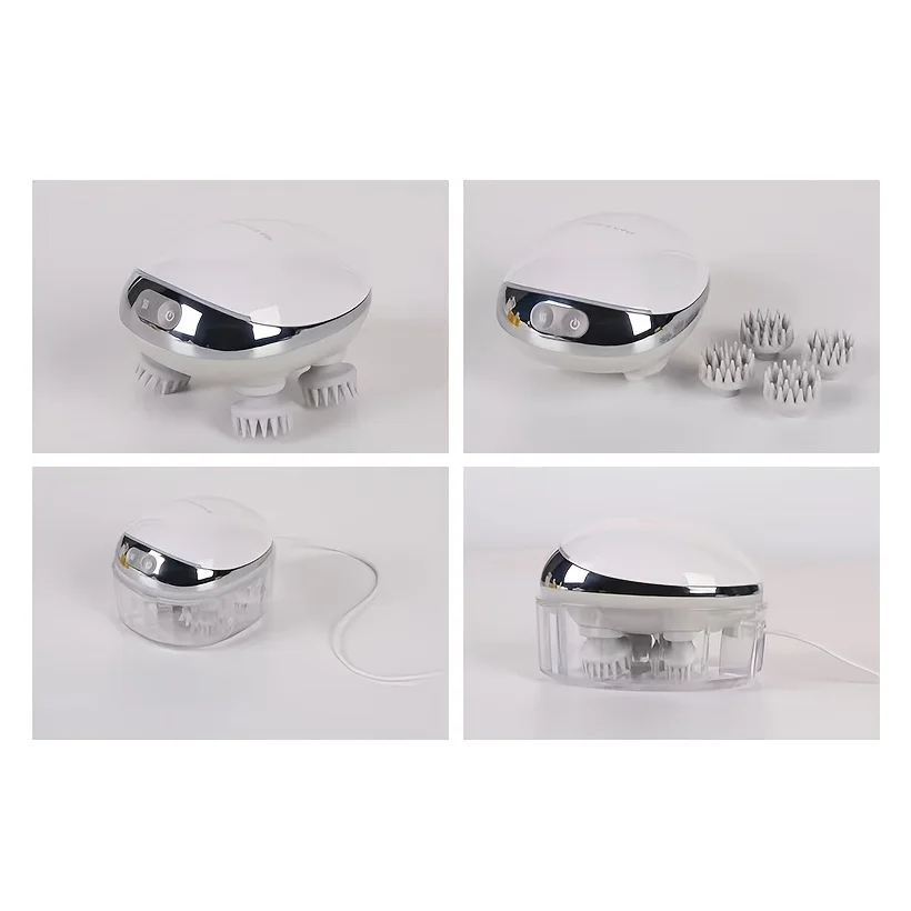 4つの交換用ヘッド付き頭皮マッサージャー、ストレス解消、筋肉マッサージ用のポータブルヘッドスクラッチャー。