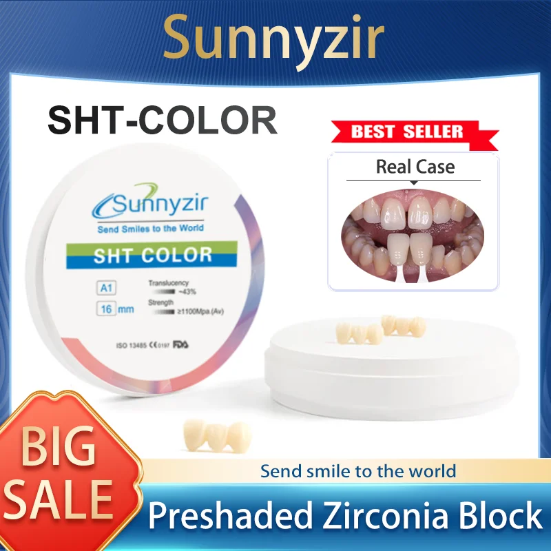 Sunnyzir SHT Color Preshaded Zirconia Block Open System Dental Lab CAD CAM Fixed Zirconia Restoration Material Zirconium Blank