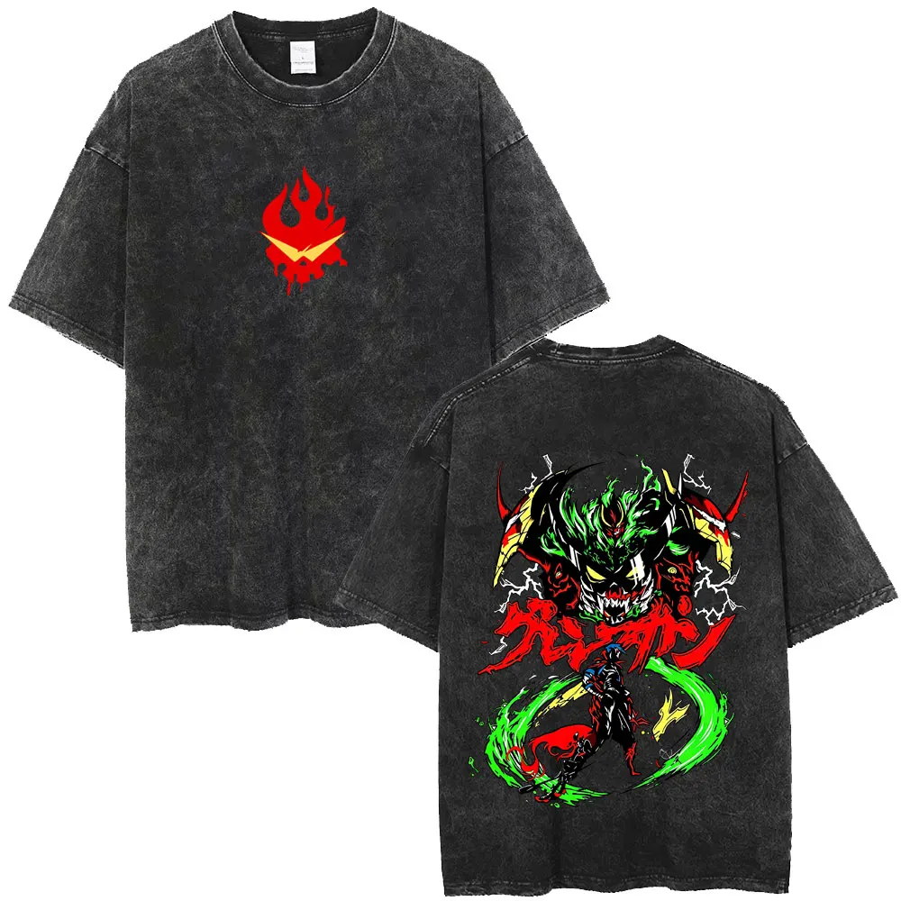 Washed Vintage Anime Tengen Toppa Gurren Lagann Simon Graphic T-shirt Men Women Manga Oversized T Shirts Men's Cartoon T-shirts