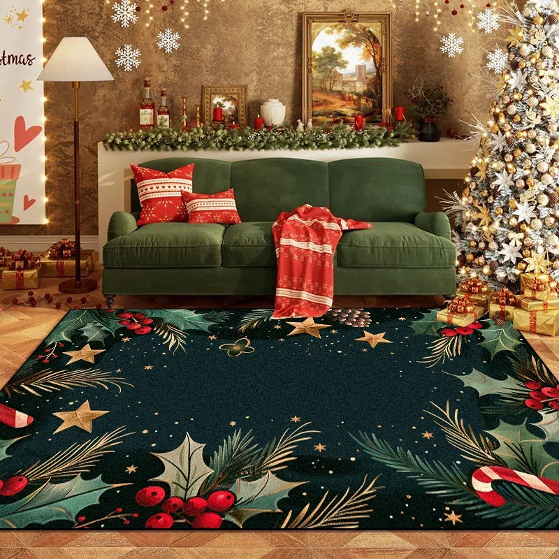 

Christmas Style Fluffy Dark Green Room Carpet Living Room Antiskid Home Decoration Rug Big Size Bedroom Parlor Mat for Children