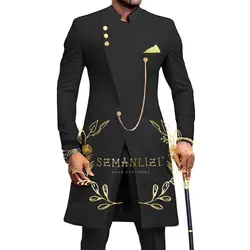 SZMANLIZI 2023 African Design Slim Fit Men Suits For Wedding Groom Tuxedos Black Suits Best Man Prom Party Blazer Pant