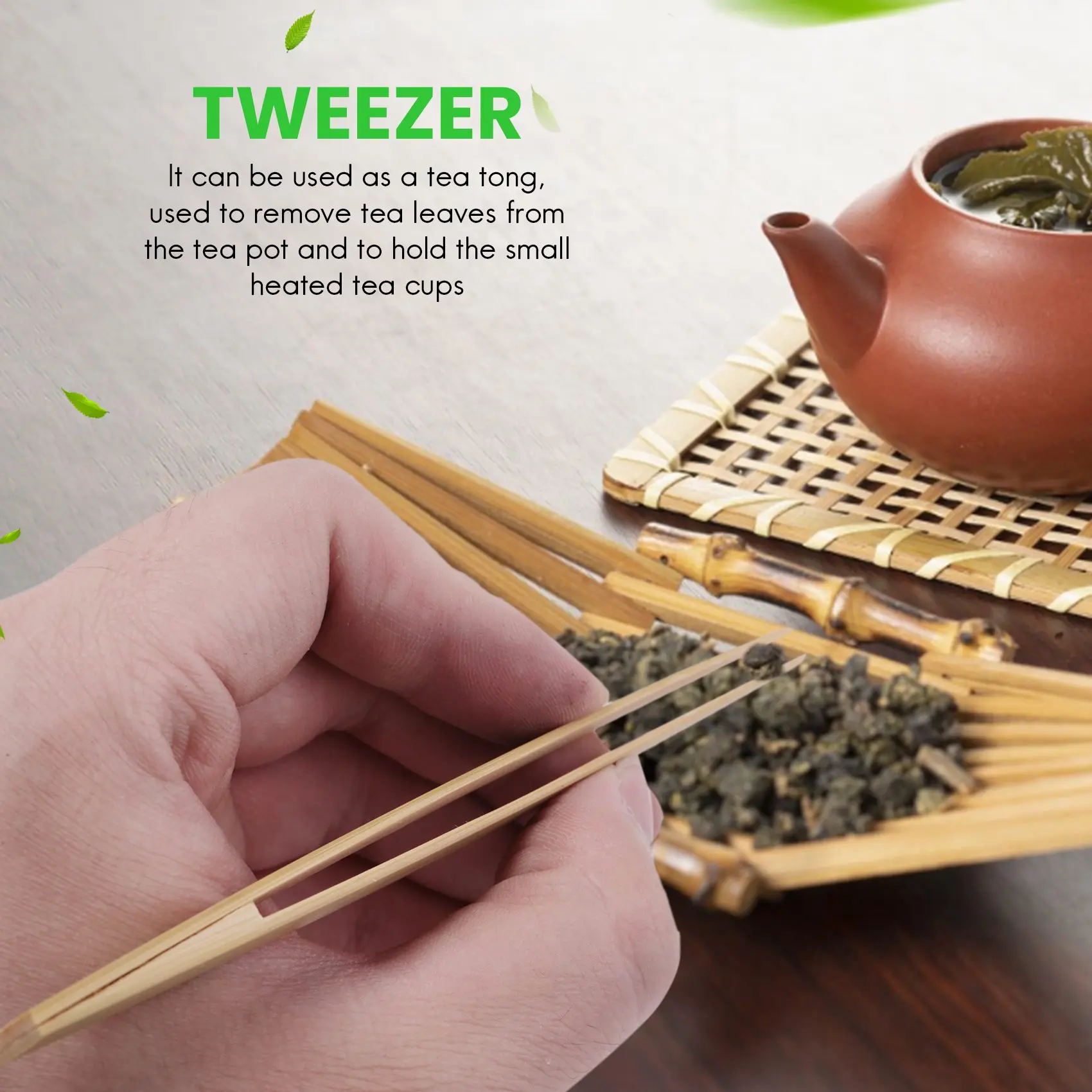 Pinzas rectas de bambú con punta puntiaguda, herramienta práctica de té Tong