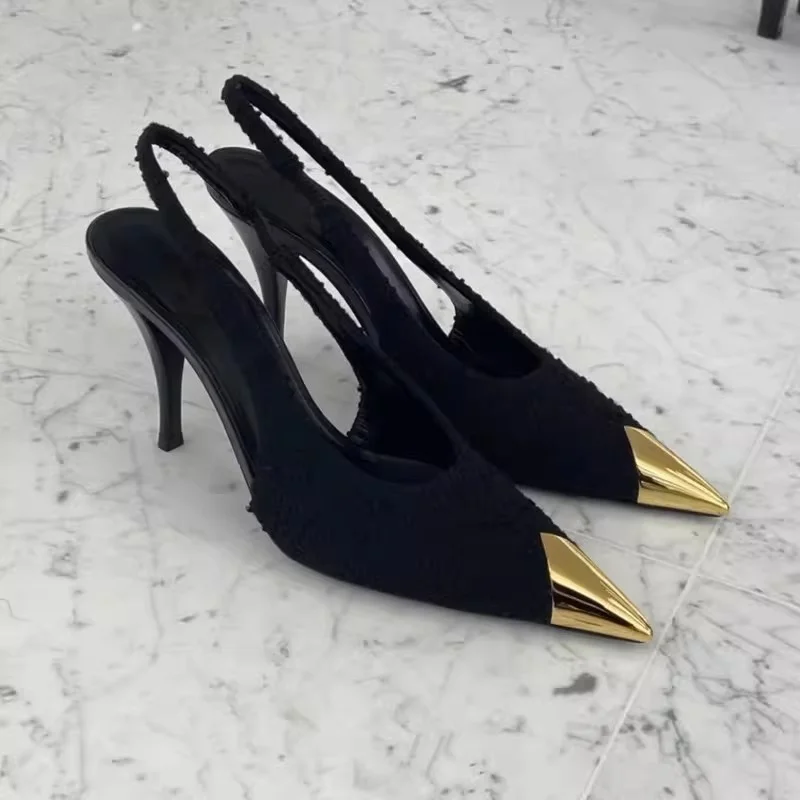 

2026 Spring New Metal Pointed High Heels Sandals Women's Patent Leather Shoes Headband Stiletto Heel Shoes