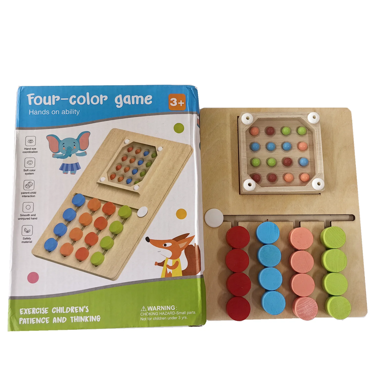 나무 쉐이킹 비드 4 색 포지셔닝 장난감 색상 모양 일치인지 학습 게임 보드 어린이를위한 선물 선물