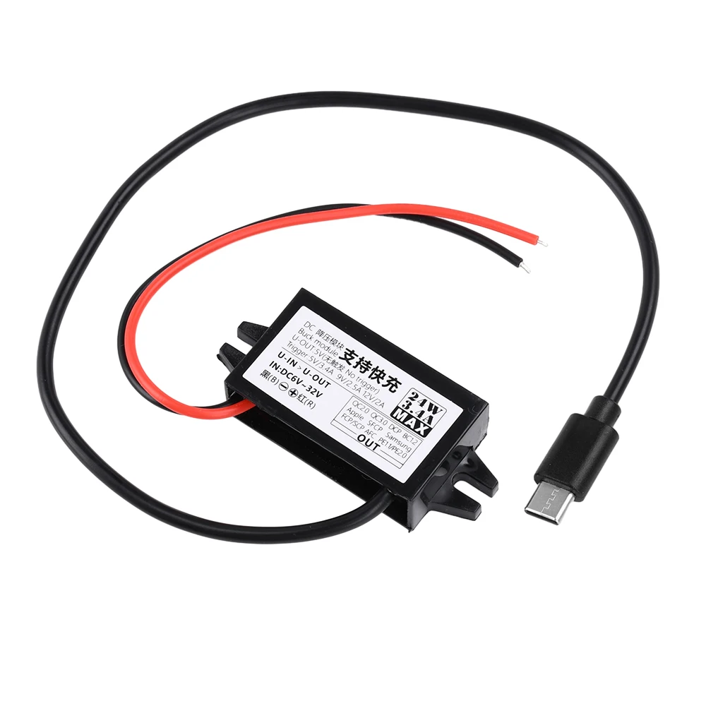 DC-DC 12V 24V to 5V 24W Car Power Converter Type-C USB Step Down Voltage Power Supply Output Adapter Short Circuit Protection