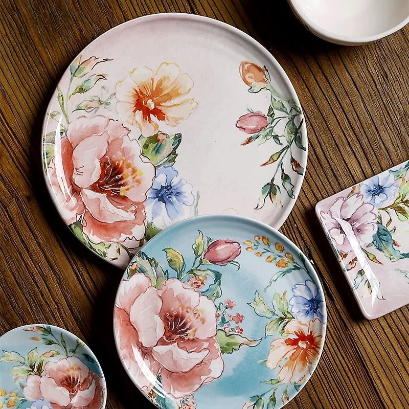 Ceramic Western Style Steak Shallow Plates Tableware, Household Kitchen Restaurant Supplies, Snack Salad Fruit Dinner Plate, 1Pc