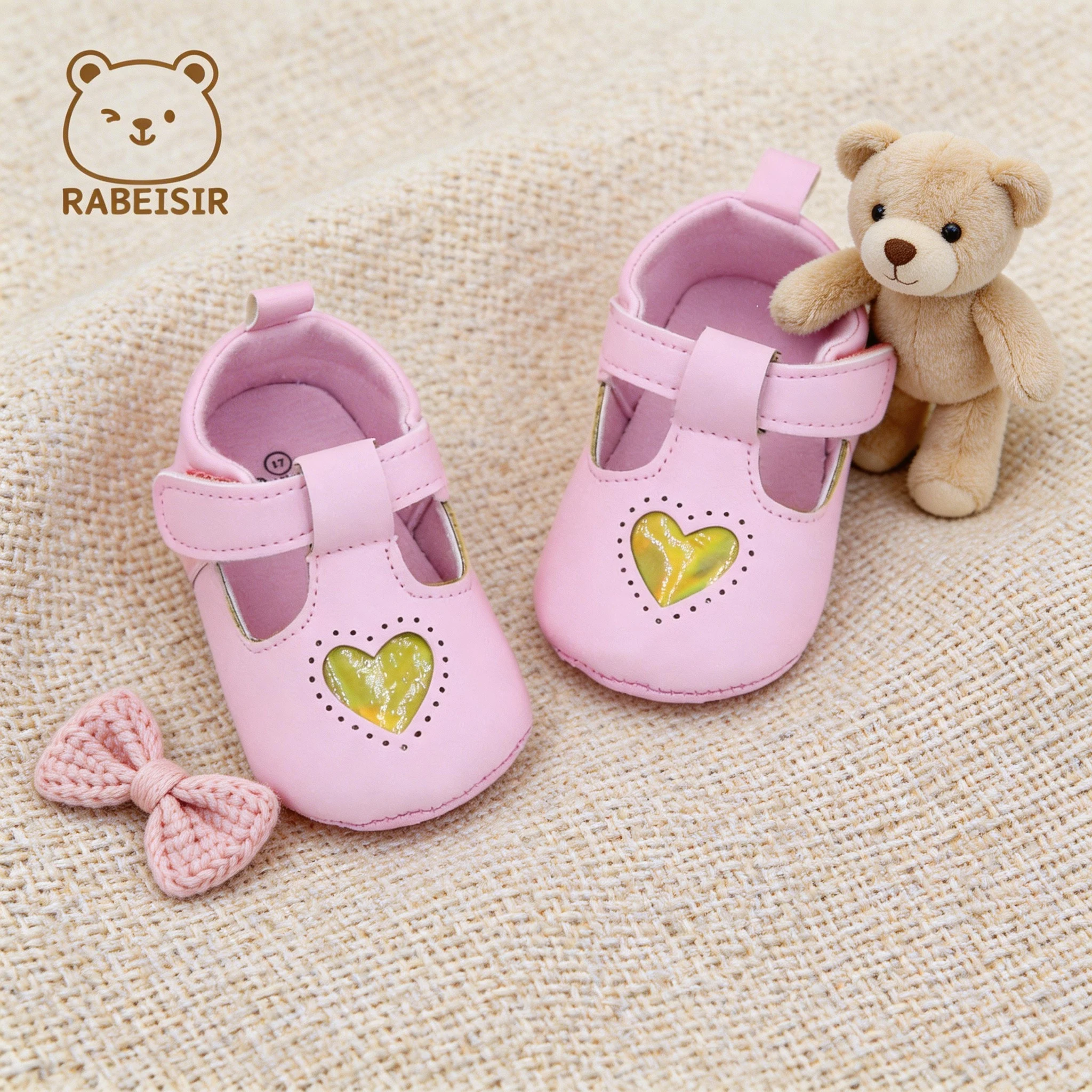Heart Decoration City T-Strap Velcro Soft Sole Baby Girl Princess Walking Shoes